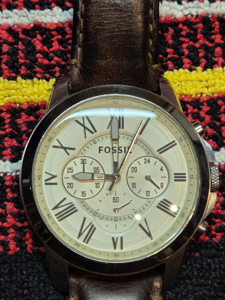 Uurwerk (horloge) Fossil FS 4735, Handtassen en Accessoires, Horloges | Heren, Gebruikt, Polshorloge, Overige merken, Staal, Leer