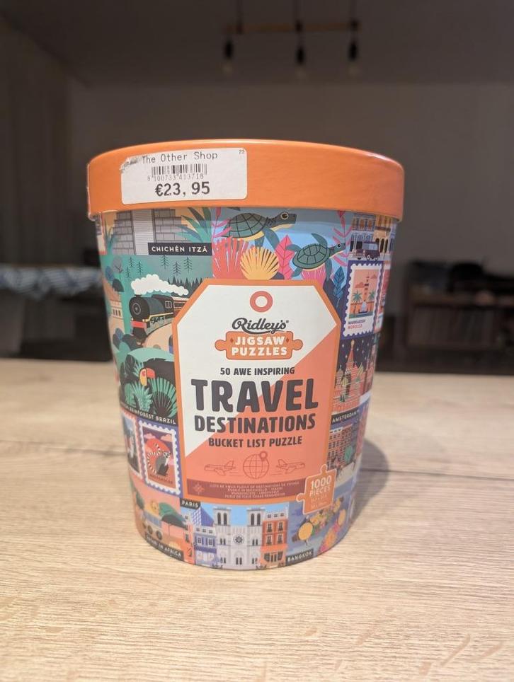 Puzzel 'Travel destinations' 1000 stuks, Hobby en Vrije tijd, Denksport en Puzzels, Zo goed als nieuw, Legpuzzel, 500 t/m 1500 stukjes