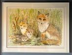 Schilderij: 4 vosjes (op papier, achter glas), Schilderij, Ophalen