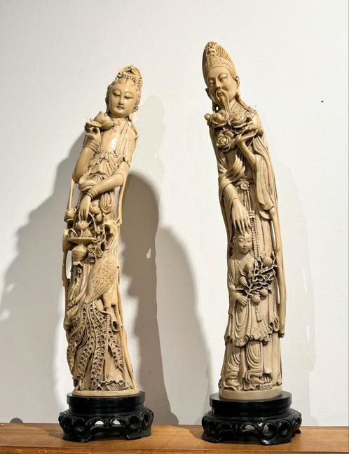Set gegraveerde Chinese beelden, Antiek en Kunst, Kunst | Beelden en Houtsnijwerken, Ophalen
