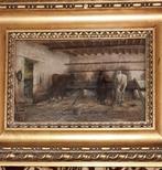 mooi schilderij van paarden op stal, Antiek en Kunst, Ophalen