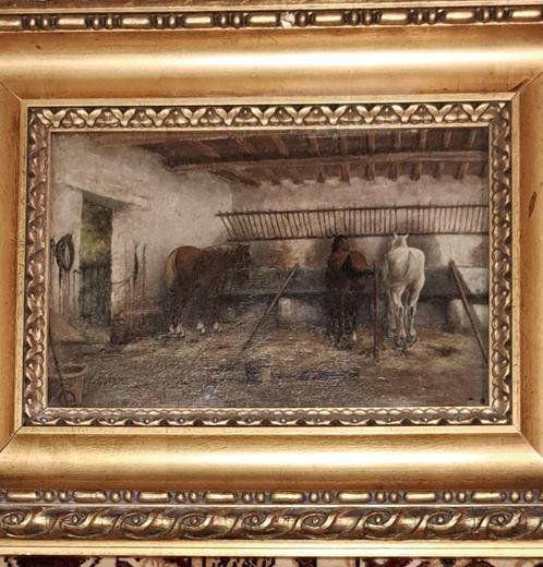 mooi schilderij van paarden op stal, Antiek en Kunst, Kunst | Schilderijen | Klassiek, Ophalen