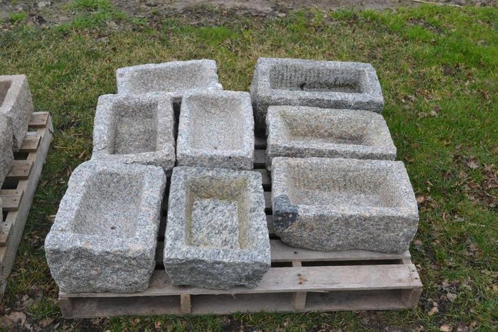 oude gekapte granieten bakjes uit bretagne, Tuin en Terras, Bloembakken en Plantenbakken, Gebruikt, Steen, Binnen, Balkon, Tuin
