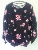 Blouse noire à fleurs roses, Envoi, Neuf, Noir
