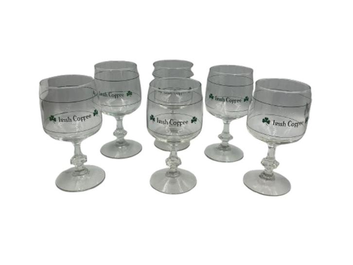 6 Irish Coffee glazen - met klavertje decoratie, Huis en Inrichting, Keuken | Servies, Gebruikt, Glas of Glazen, Overige stijlen