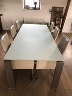 Tafel en 6 lederen stoelen, Ophalen, Zo goed als nieuw, Glas