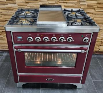 🔥Poêle de Luxe Boretti Majestic 90 cm Frytop rouge bordeaux, Gaz, Classe énergétique A ou plus économe, Enlèvement ou Envoi, Comme neuf