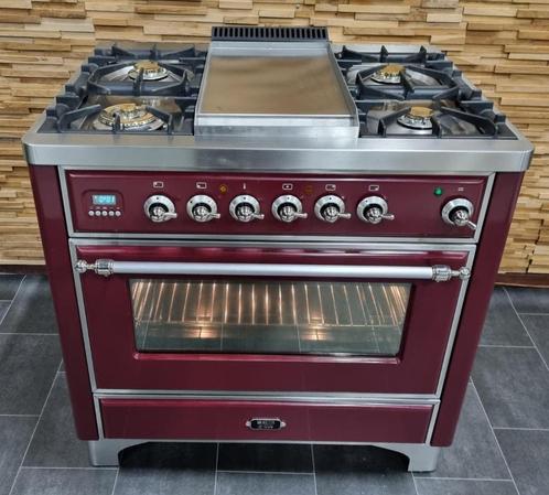 🔥Poêle de Luxe Boretti Majestic 90 cm Frytop rouge bordeaux, Electroménager, Cuisinières, Comme neuf, Autoportant, 5 zones de cuisson ou plus