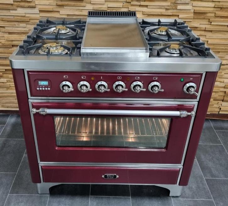 🔥Luxe Fornuis Boretti Majestic 90 cm bordeaux rood Frytop, Elektronische apparatuur, Fornuizen, Zo goed als nieuw, Vrijstaand