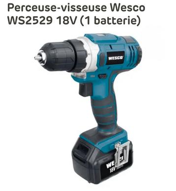 Perceuse Wesco 18V. - WS2529 + batterie + chargeur, Enlèvement ou Envoi, Comme neuf, Perceuse