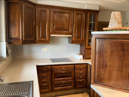 Massief eiken keuken met apparaten, Huis en Inrichting, Keuken | Complete keukens, Gebruikt, U-keuken, Bruin, Kunststof, Ophalen