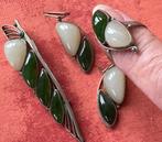 Broche,,oorklokjes en ring in zilver(siberie), Handtassen en Accessoires, Oorbellen, Ophalen, Nieuw, Groen, Zilver