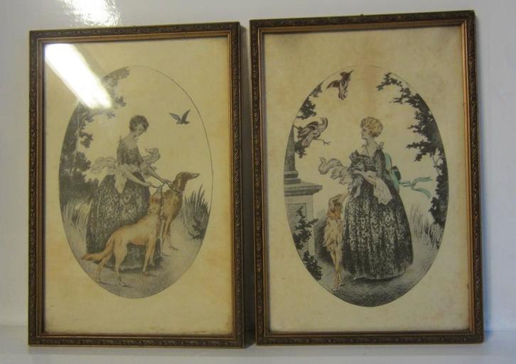 2 antieke prenten, art nouveau, vroeg 1900, Antiek en Kunst, Kunst | Etsen en Gravures, Verzenden