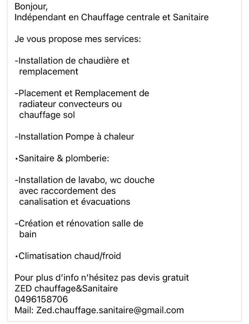 Chauffagiste&Sanitaire, Services & Professionnels, Réparation & Entretien | Autre