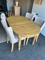 Ovale tafel. Massief eik. (Verlengbaar) Met 4 stoelen., Ophalen, Zo goed als nieuw