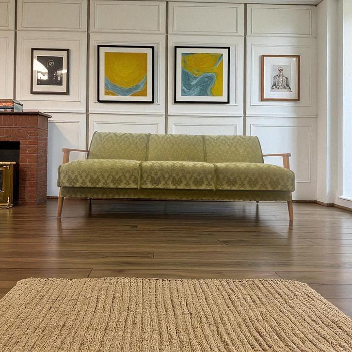 Vintage groene slaapbank / zetel / canapé, Antiek en Kunst, Antiek | Meubels | Stoelen en Sofa's, Ophalen of Verzenden