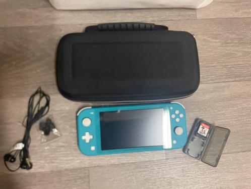 Nintendo Switch Lite Turquoise + Mario Wonder + case, Games en Spelcomputers, Spelcomputers | Nintendo Switch Lite, Zo goed als nieuw
