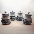 Blauwe keramische pot met bloemendecor, Ophalen of Verzenden