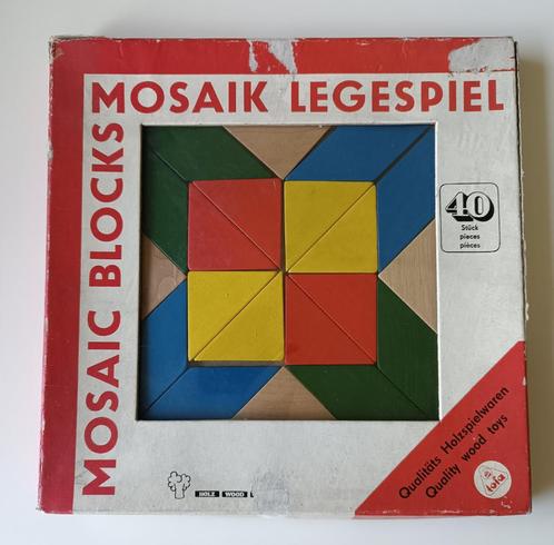 Ancien jeu en bois mosaïque "Mosaic blocks - Mosaik Legespie, Antiquités & Art, Antiquités | Jouets, Enlèvement ou Envoi