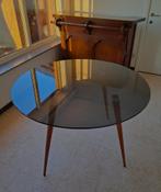 Stijlvolle zwartglazen tafel 4 pers. - quasi-perfecte staat!, Ophalen, Rond, Vier personen, 100 tot 150 cm