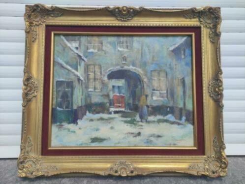 huile sur toile impasse enneige signe maurice van den bempt, Antiek en Kunst, Kunst | Schilderijen | Klassiek, Ophalen of Verzenden