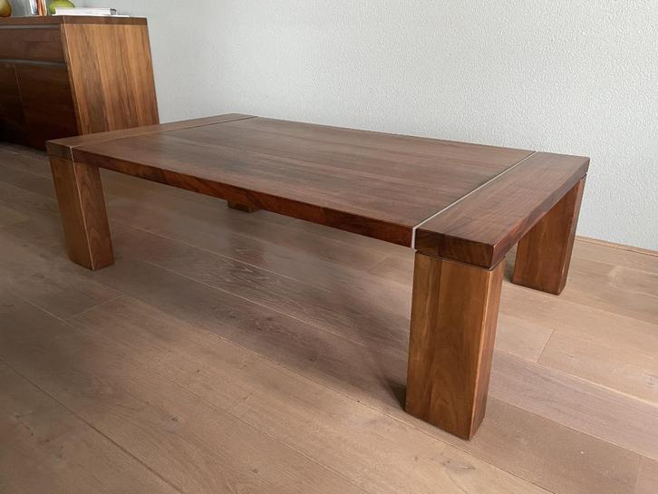Notenhouten salontafel, Huis en Inrichting, Tafels | Salontafels, Gebruikt, Minder dan 50 cm, 50 tot 100 cm, 100 tot 150 cm, Rechthoekig