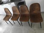 4 chaises imitation daim brunes, Huis en Inrichting, Stoelen, Ophalen, Overige materialen, Gebruikt, Bruin