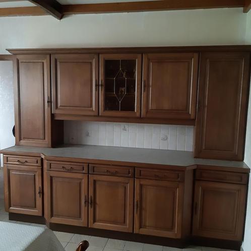 Grote eiken keuken, goed onderhouden, Huis en Inrichting, Keuken | Complete keukens, Gebruikt, U-keuken, Bruin, Composiet, Hoogglans of Gelakt