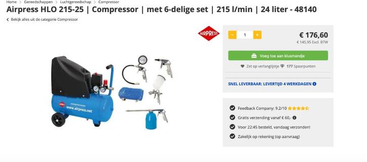 compressor "airpress" nieuw + accessoires, Doe-het-zelf en Bouw, Compressors, Nieuw, 6 tot 10 bar, Minder dan 25 liter, Mobiel