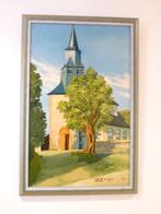 Peinture sur panneau :Église de Waha  Ch. Léonard, 1934, Antiek en Kunst, Ophalen of Verzenden