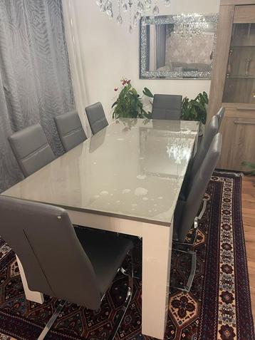 Table à manger avec 8 chaises, Enlèvement, Comme neuf, Eet tafel grijs, 8 chaises ou plus