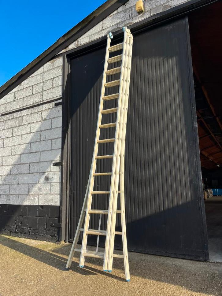 Solide D 3x14 alu ladder 9,00m (professioneel), Doe-het-zelf en Bouw, Ladders en Trappen, Gebruikt, Ladder, 4 meter of meer, Opvouwbaar of Inschuifbaar