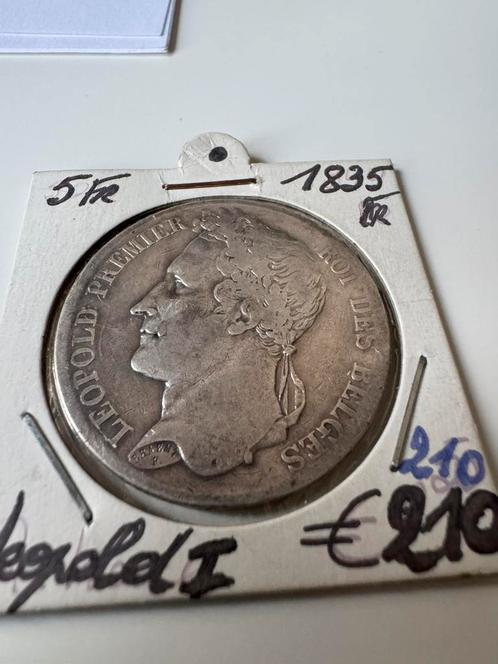 Zilveren 5 Frank 1835 Leopold 1 (208), Postzegels en Munten, Munten | België, Zilver, Ophalen of Verzenden