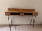 Bureau/console in pallets met smeedijzeren poten, Huis en Inrichting, Ophalen, Gebruikt, Vintage, 50 tot 100 cm