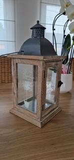 Maison du Monde houten decoratielantaarn 17*17*17/45, Huis en Inrichting, Woonaccessoires | Kandelaars en Kaarsen, Bruin, Nieuw