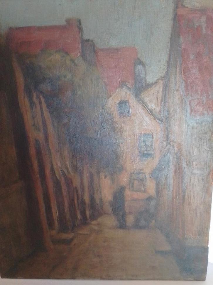 2 schilderijtjes op houten paneel, mogelijks Brugse school, Antiek en Kunst, Kunst | Schilderijen | Klassiek, Ophalen of Verzenden