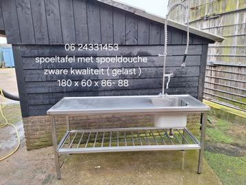 Zware kwaliteit rvs gelaste spoeltafel met spoeldouche  beschikbaar voor biedingen