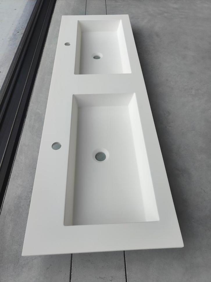 Composiet dubbele spoelbak mat wit 140 cm op 45 cm, Huis en Inrichting, Badkamer | Badkamermeubels, Zo goed als nieuw, Ophalen