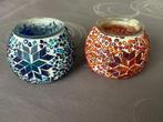 2 glazen theelichtjes mozaïek bl/ro NIEUW, Ophalen, Nieuw, Rood