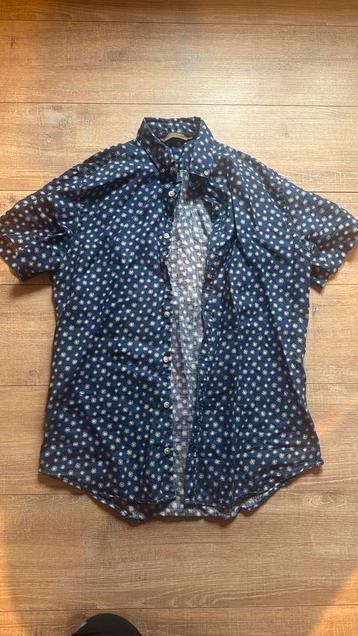 ZARA MAN Korte Mouwen Overhemd - Blauw met Witte Print M beschikbaar voor biedingen