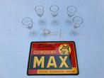 Assiette en métal Quinquina Max avec 6 verres assortis 1950, Enlèvement ou Envoi, Utilisé, Panneau publicitaire