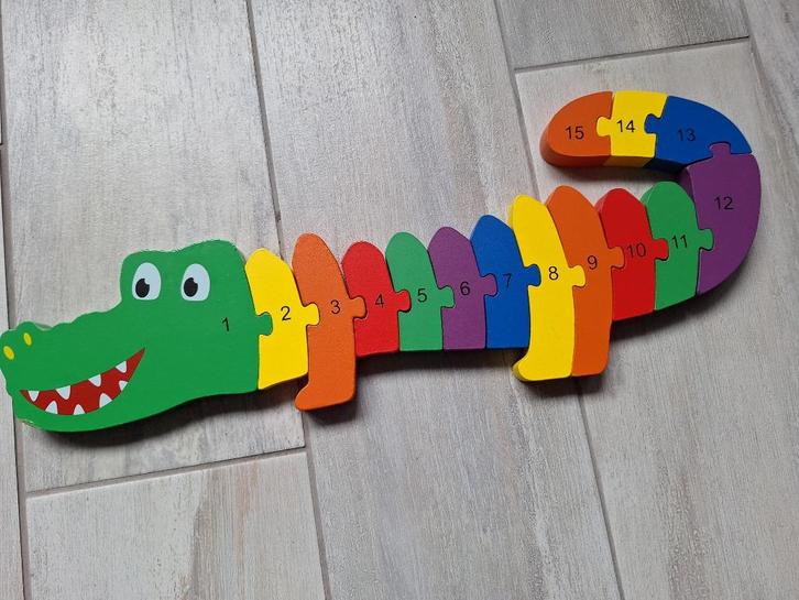 ✪ Houten puzzel krokodil, Kinderen en Baby's, Speelgoed | Kinderpuzzels, Gebruikt, 10 tot 50 stukjes, Van hout, Ophalen of Verzenden