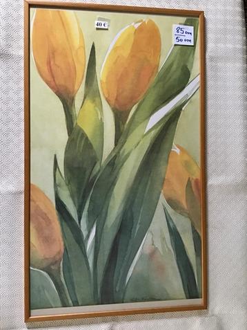 mooie aquarel met tulpen van 85 op 50 cm beschikbaar voor biedingen
