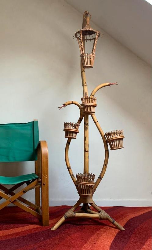 Vintage bamboe plantenstaander, Huis en Inrichting, Kamerplanten, Ophalen