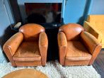 Paire de club en cuir, Huis en Inrichting, Fauteuils, Ophalen, Zo goed als nieuw, Leer