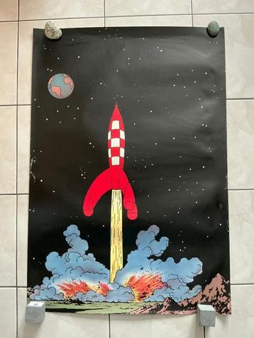 Affiches, Hergé, Tintin et la Fusée. 1m sur 70 cm.