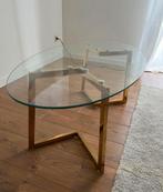 Glazen salontafel goud, Huis en Inrichting, Tafels | Salontafels, Ophalen, Gebruikt, Ovaal