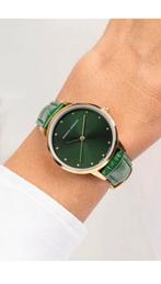 Kwartshorloge van leer en diamant - Monica Monaco, Overige merken, Leer, Staal, Polshorloge