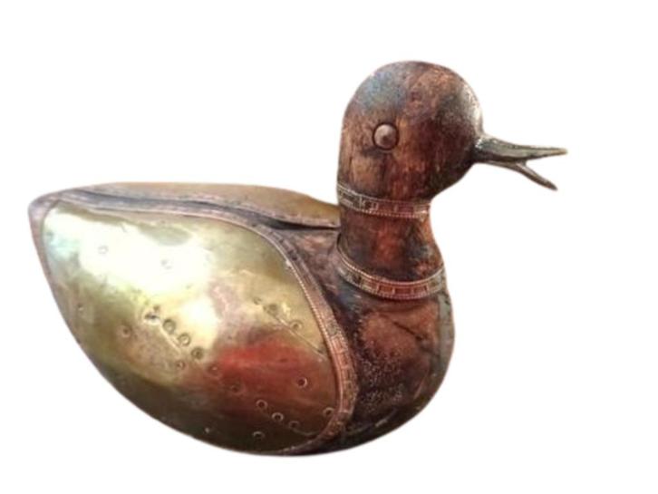India: prachtige handgemaakte eend, hout en messing, Antiek en Kunst, Kunst | Niet-Westerse kunst, Ophalen of Verzenden