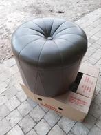 Poef leder voetbank vintage, Minder dan 50 cm, Rond, Gebruikt, Leer